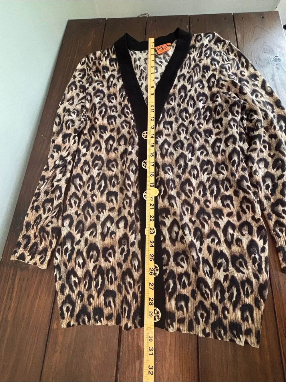 Tory Burch Leopard Print Cardigan Gold Logo Buttons Size M